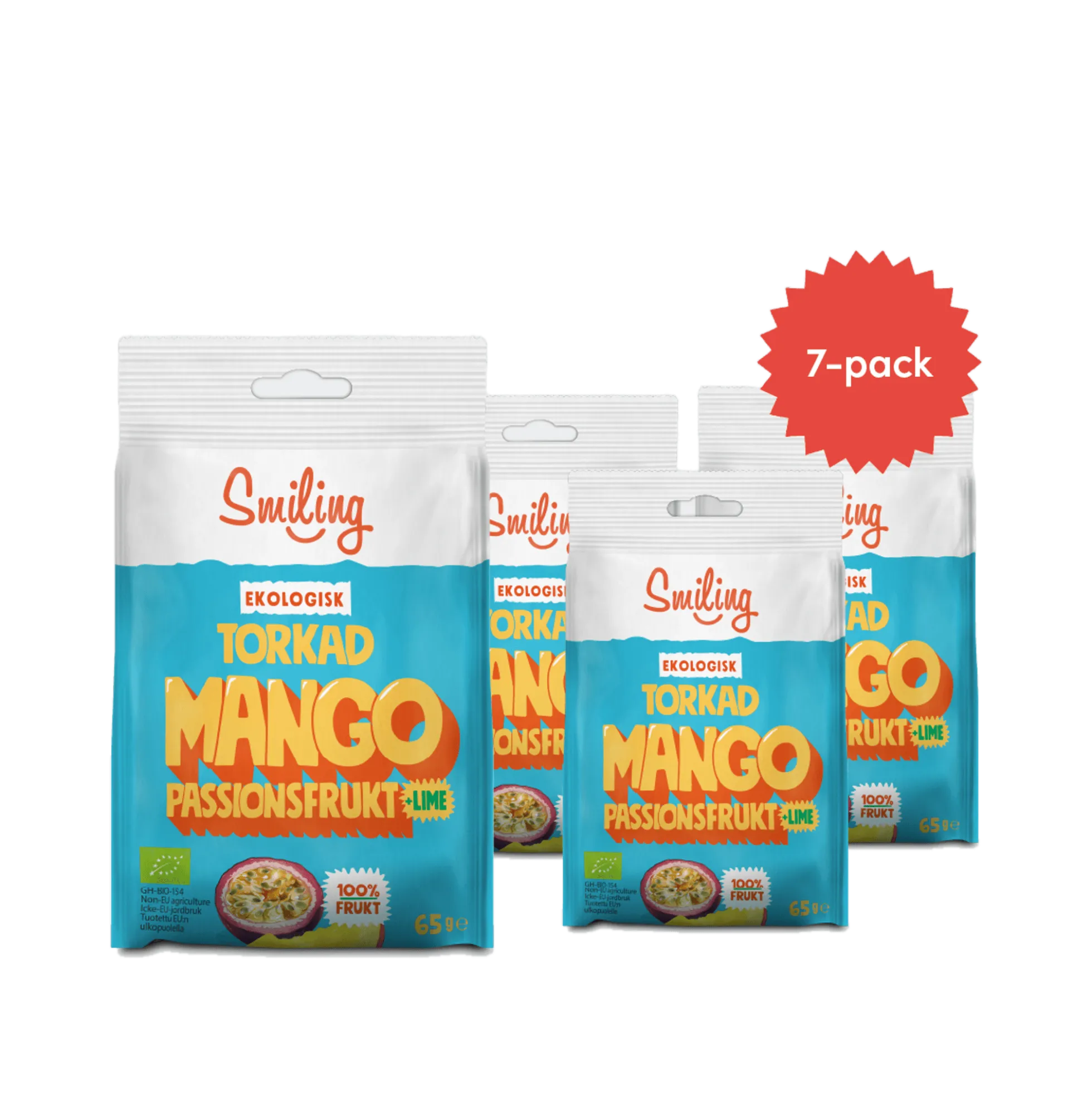 Smiling Torkad Mango/Passionsfrukt-Lime 7-pack